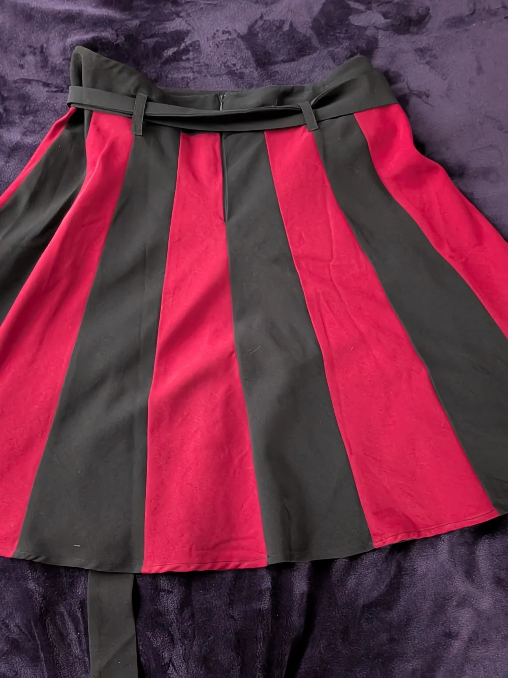 Heavy Red A-Line Black and Red Striped Skirt with Waist Tie